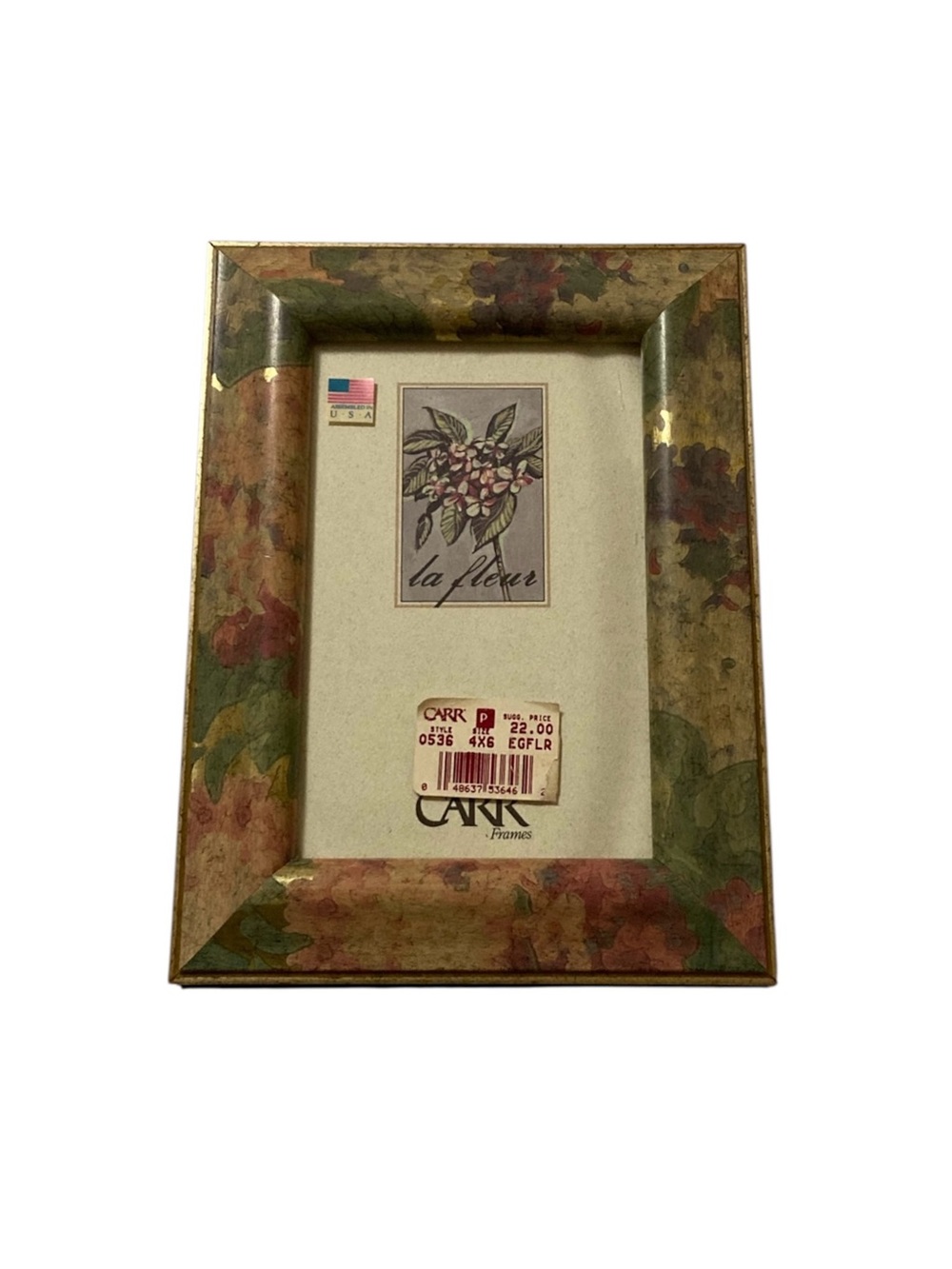 Vtg Carr 4x6 La Fleur Floral Watercolor Easel Back Picture Frame Original Tags